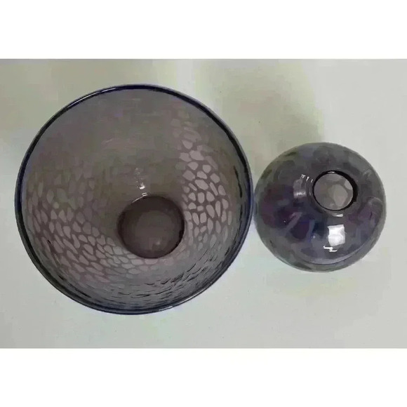 Two Hand Blown Art Glass Vases Purple Tortoise shell spots Clear pontil mark - Picture 6 of 13